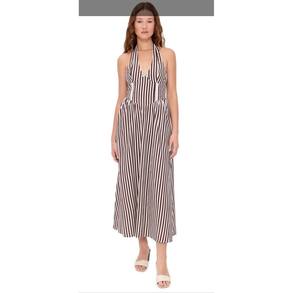 seven wonders calianna midi dress with bow detail brown striped Size S Nautical